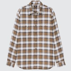 Uniqlo Men’s Tan Plaid Long Sleeve Cotton Flannel Shirt, Size XL